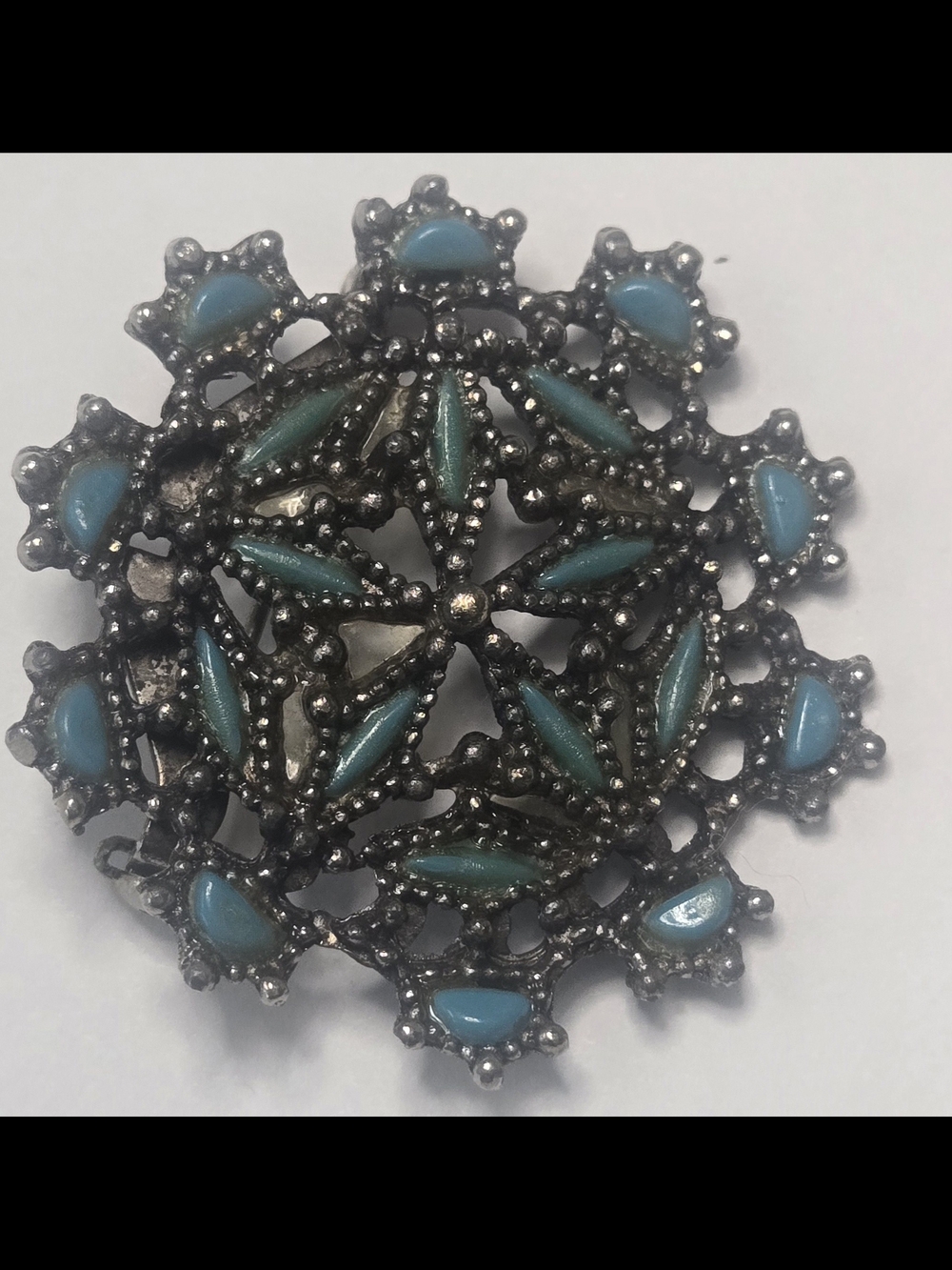Southwest Native Faux Turquoise Pendant Silver Tone Vintage